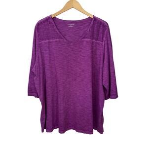 Catherines Eyelet Top Pullover Womens 2X Purple 3/4 Sleeve Boho 100%‎ Cotton